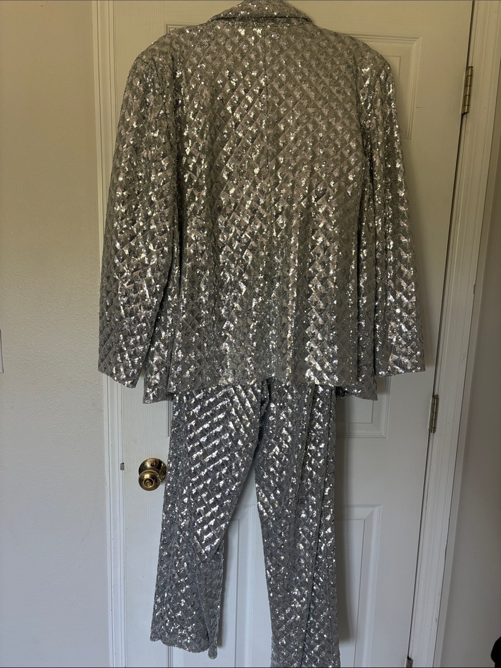 Eloquii Sequin Diamond Quilt Pattern Blazer + Wide-Leg Pant Suit Set - 22W Plus - Picture 2 of 11